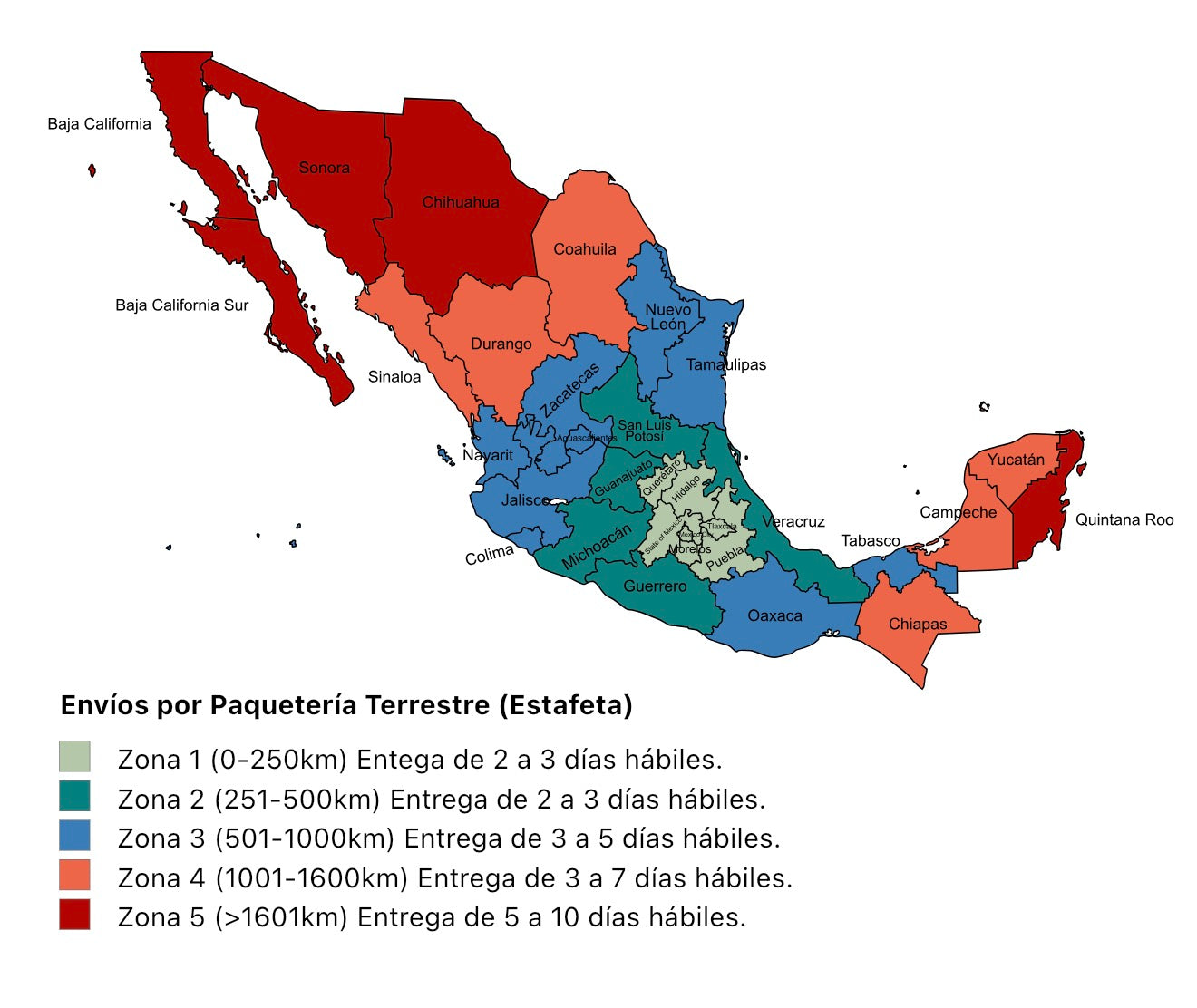 Mapa de envíos por paquetería terrestre.
