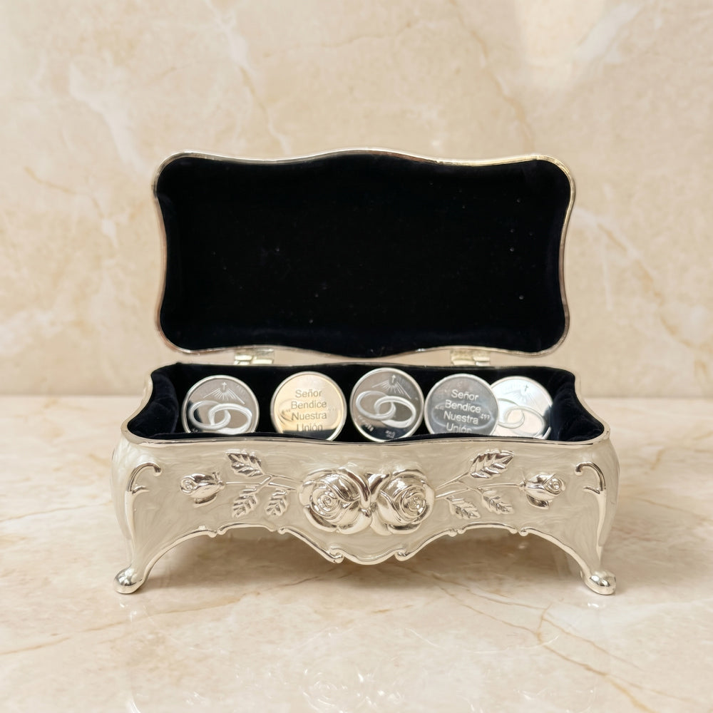 Cofre Iris y Arras de Boda Alianza 18mm (Plata Fina)