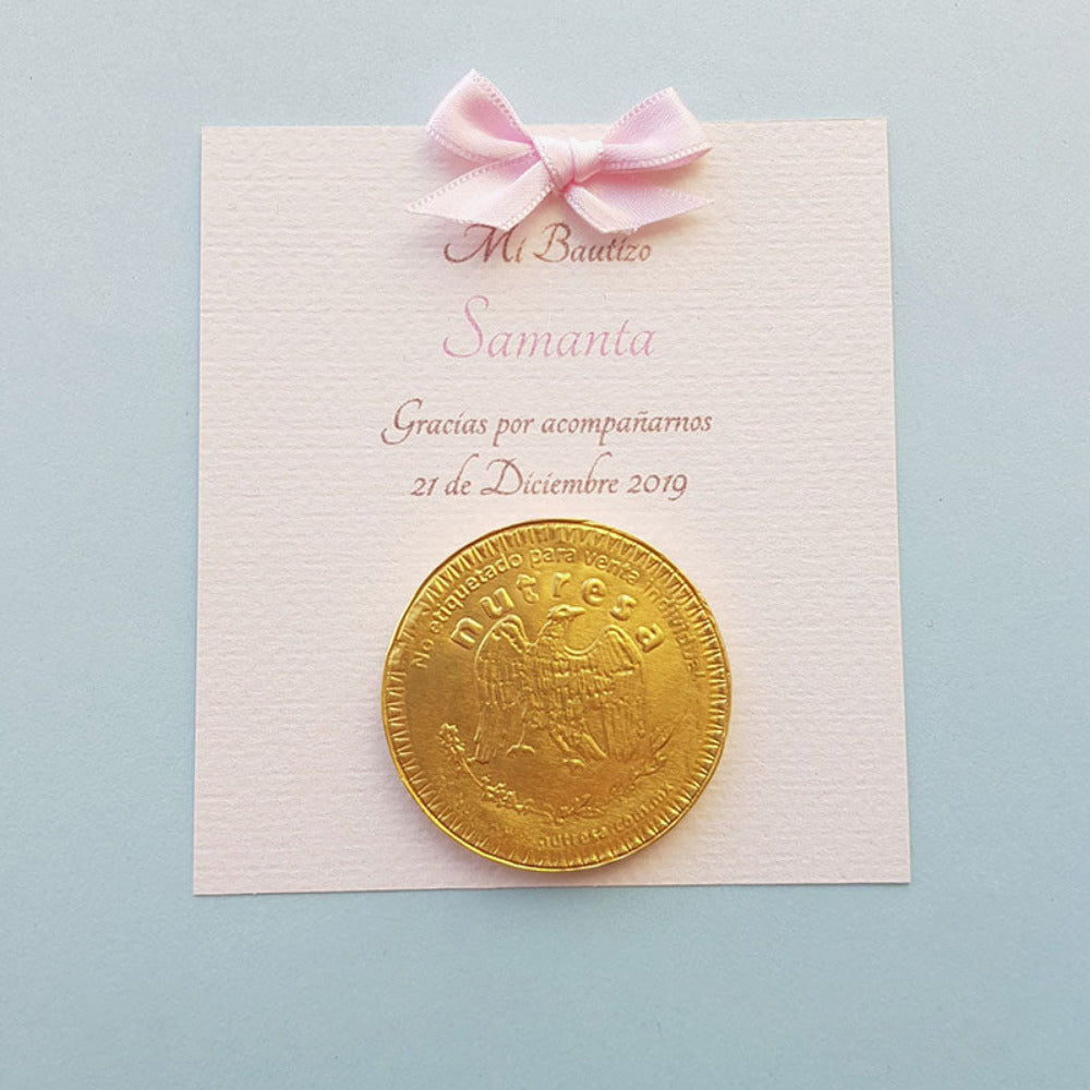 Bolo para Bautizo con moneda de chocolate Petite rosa
