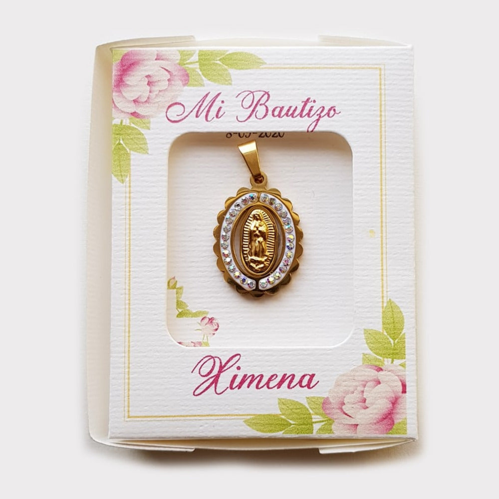 Medalla de Virgen de Guadalupe con cristales