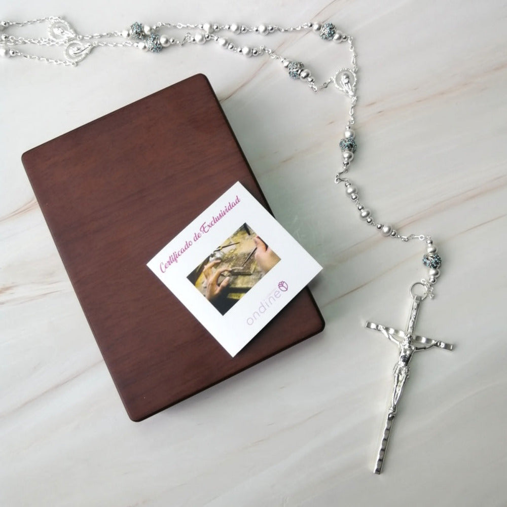 Estuche nogal con lazo Flower blue y Certificado Exclusividad