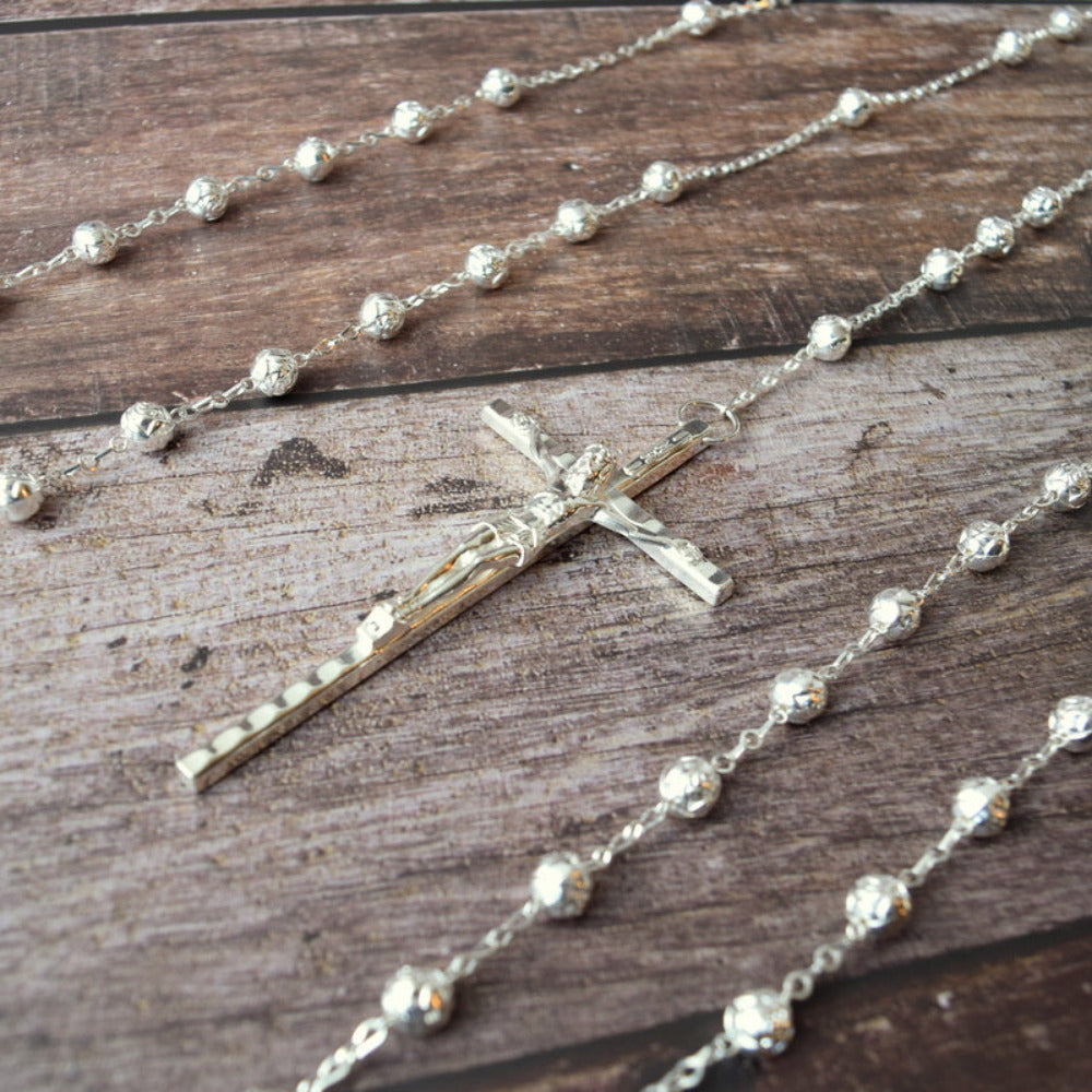 Lazo de boda Rose Silver cruz italiana, baño de plata.