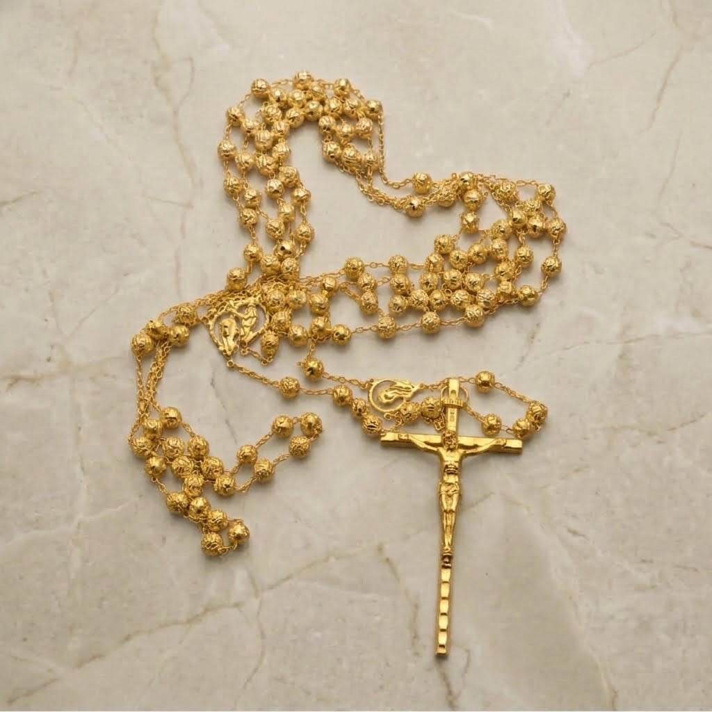 Lazo para bodas, Rose Gold, lazo dorado con cruz importada de Italia, con cuentas de rosas.