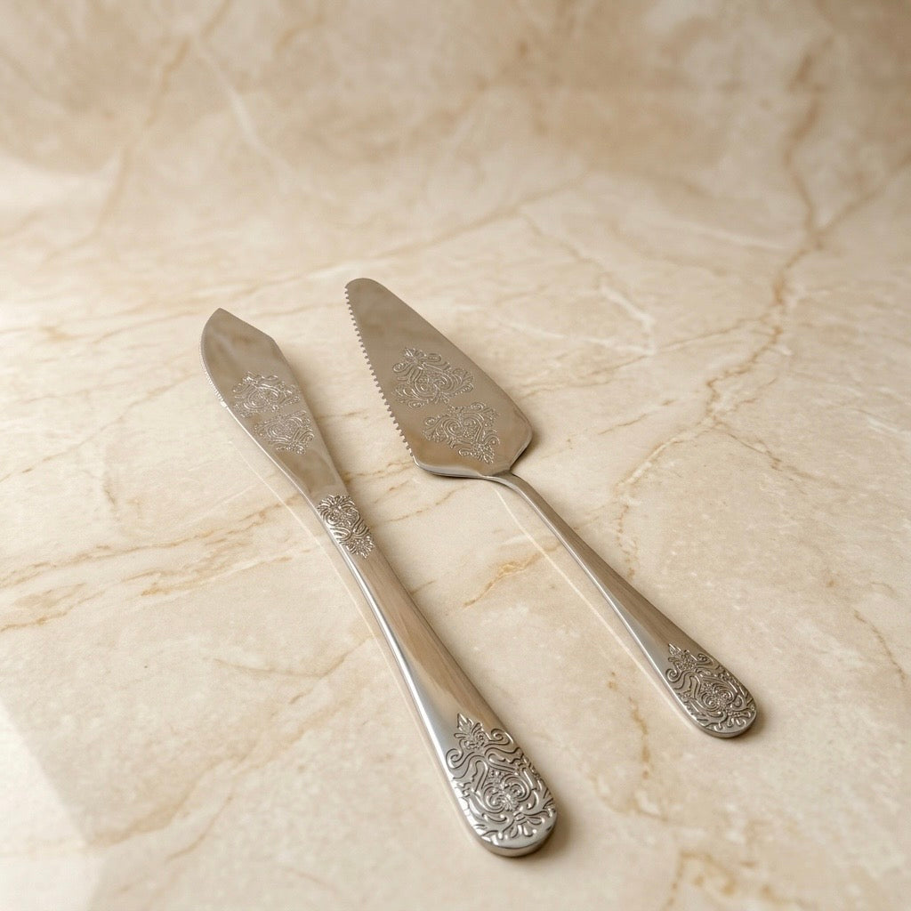 Set de pala y cuchillo para pastel de boda, Elegancia Clásica. 