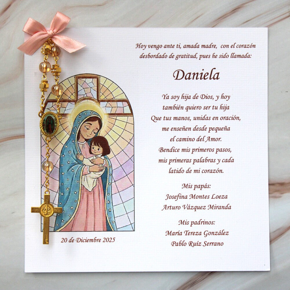 Bolo con decenario dorado, Virgen Maria.