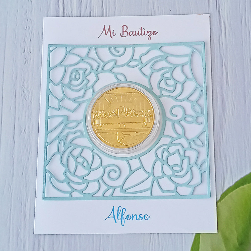 Bolo de Bautizo Moneda de la Última Cena Baño de Plata Niño