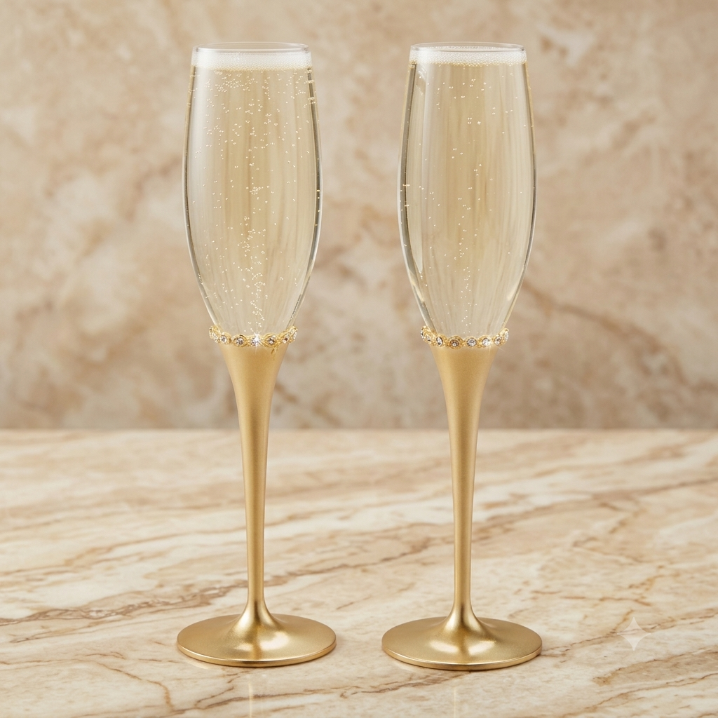 Copas para brindis de boda, Golden promise, copas doradas con aplicaciones de piedras brillosas al terminar el cuerpo de la copa.