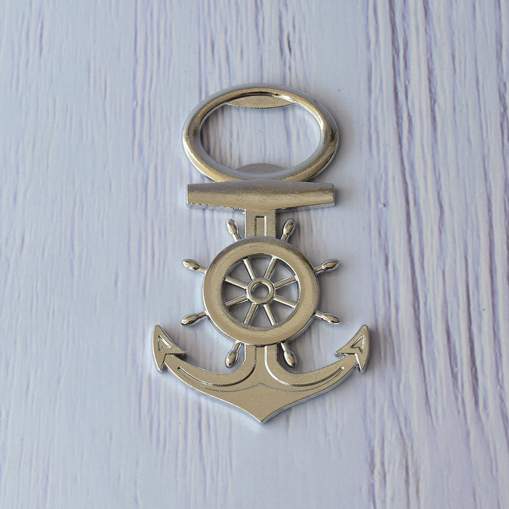 Recuerdo Destapador de Timón y Ancla Plateado