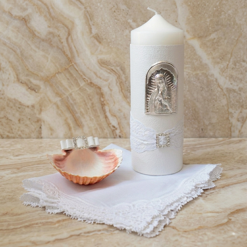 Kit de Bautizo para Niña, Virgen de Guadalupe, Placa italiana