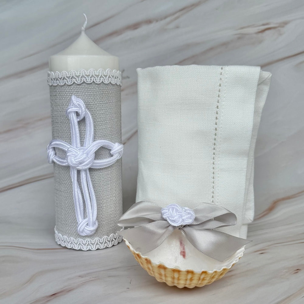 Kit de Bautizo Cruz Eterna, Gris