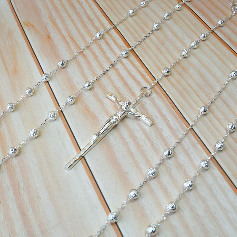 Lazo de boda Rose Silver cruz italiana, baño de plata.