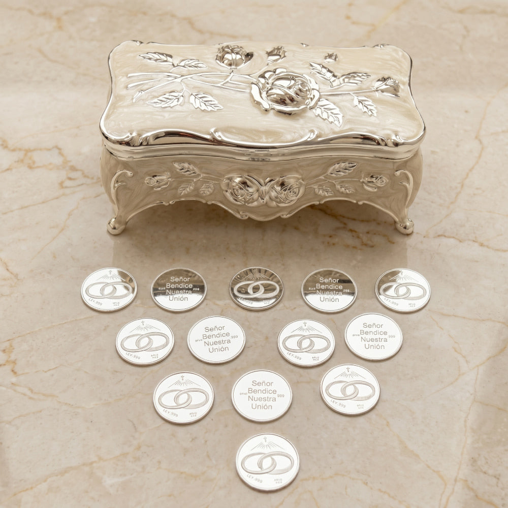 Cofre Iris y Arras de Boda Alianza 18mm (Plata Fina)