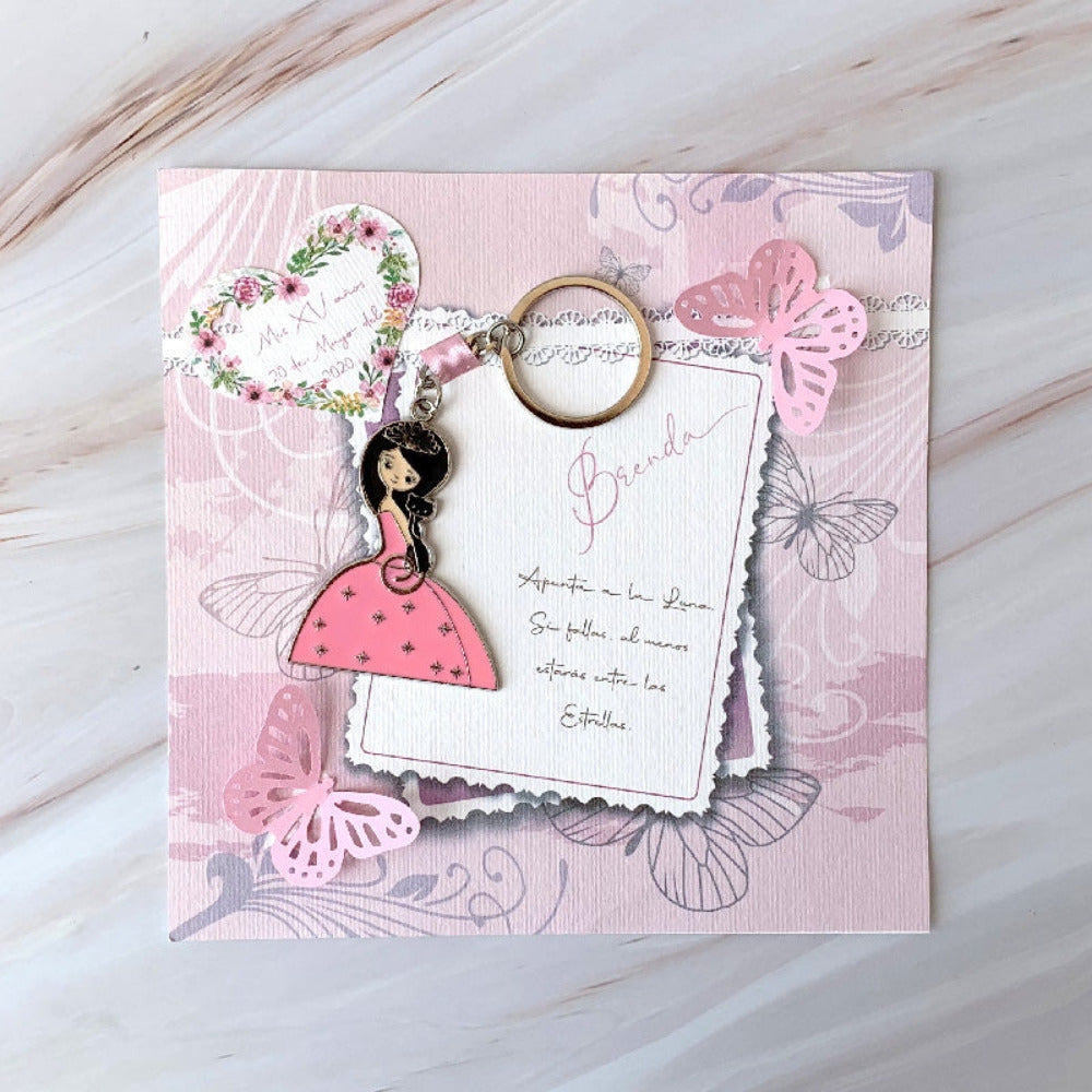 Llavero de quinceañera con tarjeta personalizada (colores disponibles)