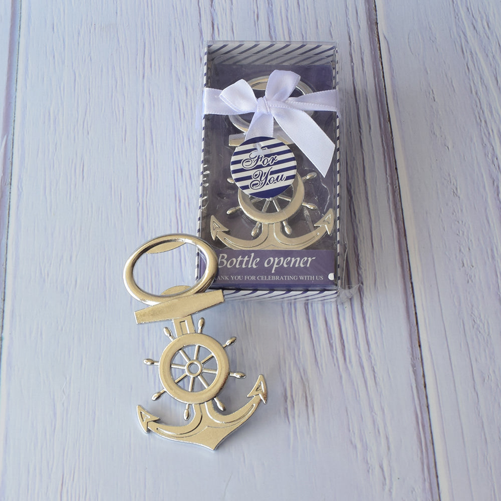 Recuerdo Destapador de Timón y Ancla Plateado