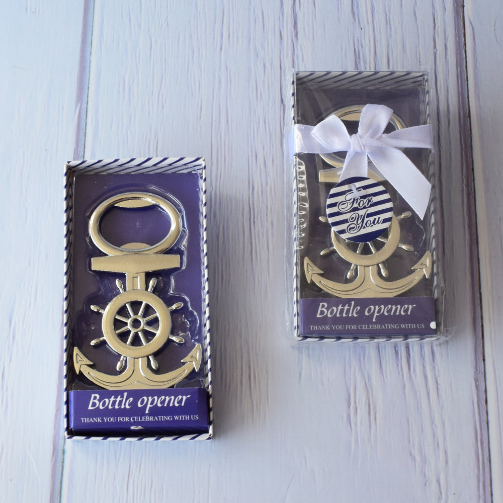 Recuerdo Destapador de Timón y Ancla Plateado