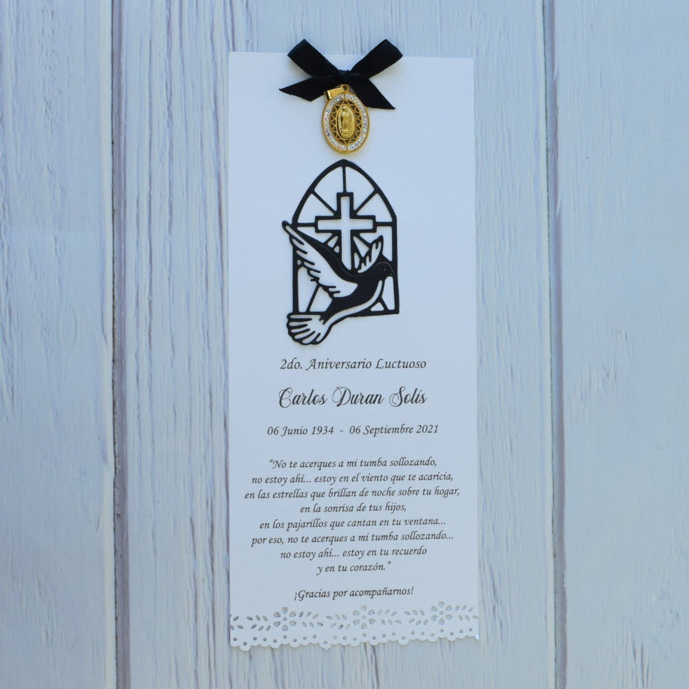Recuerdo luctuoso con medalla de la Virgen de Guadalupe
