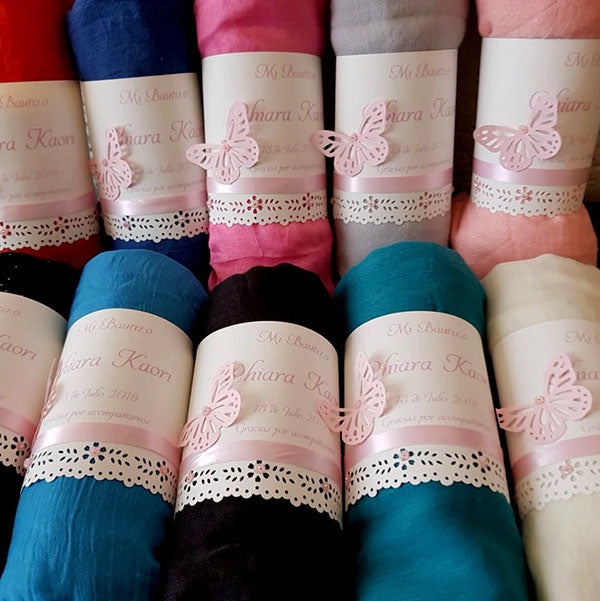 Pashminas personalizadas para recuerdos de Bautizo.