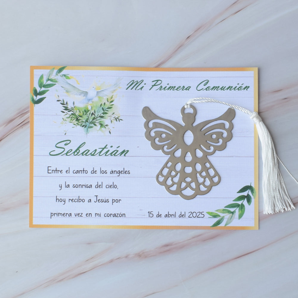 Separador de Libros de Ángel en Tarjeta, Primera Comunión