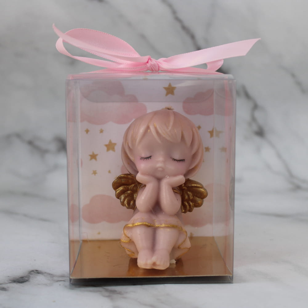 Vela para Bautizo, angelita en oración.